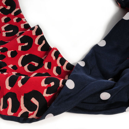 Louis Vuitton Silk Leopard Snood Scarf Red Rouge Blue Infini 3 of 5