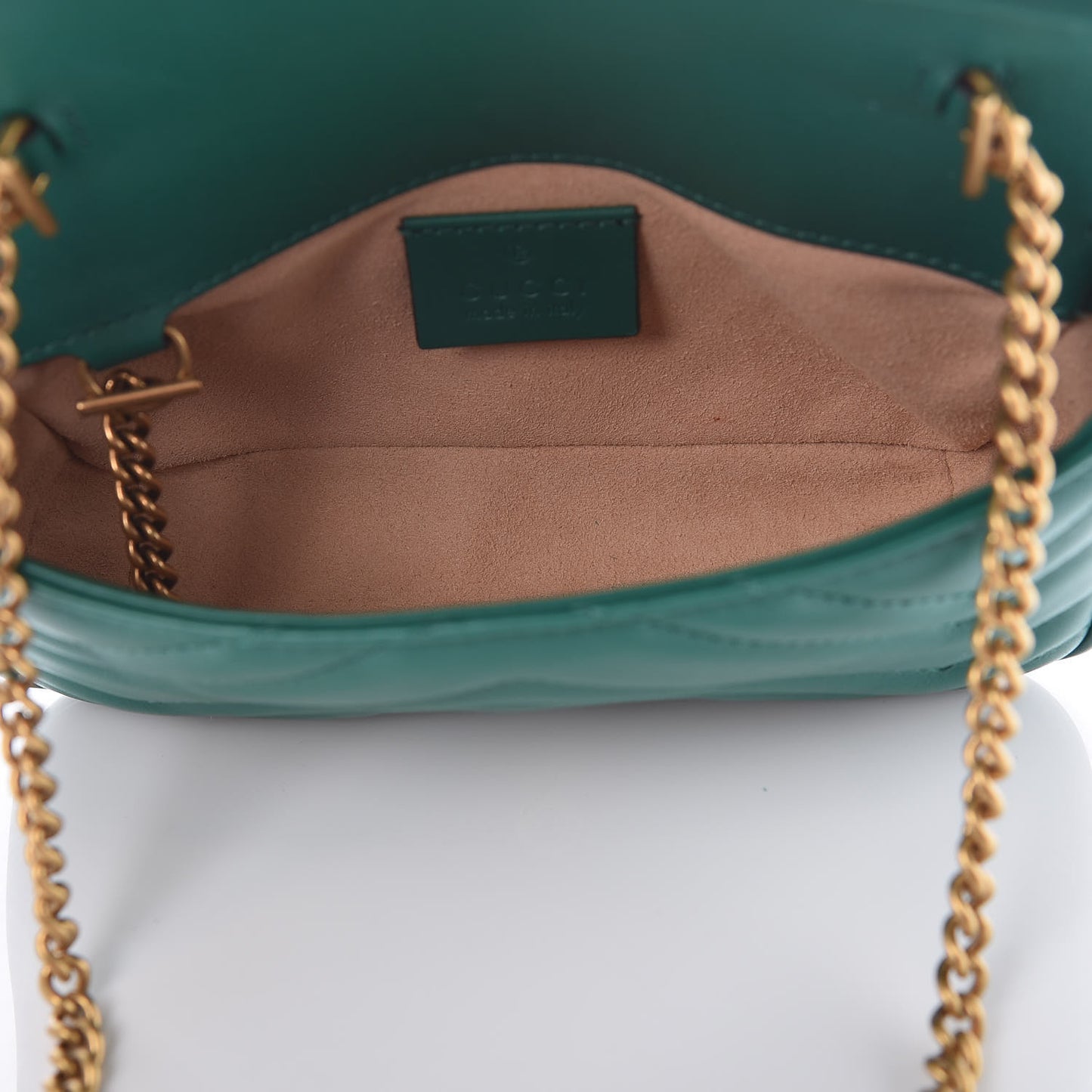 Calfskin Matelasse Super Mini GG Marmont Shoulder Bag Emerald Green