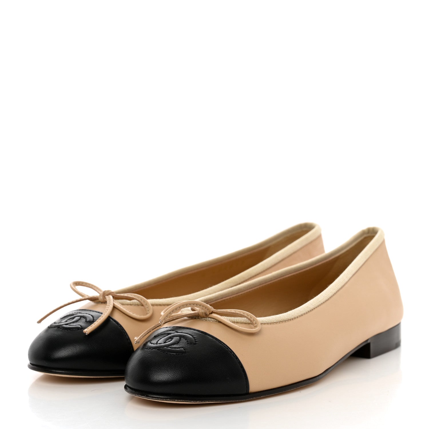 Chanel Lambskin Cap Toe CC Ballerina Flats 36 Beige Black 3 of 9