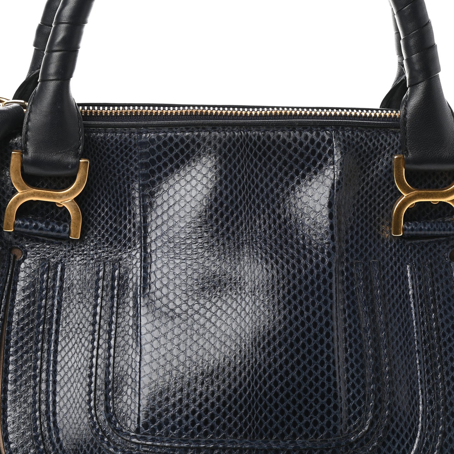 Calfskin Snake Embossed Medium Marcie Satchel Navy
