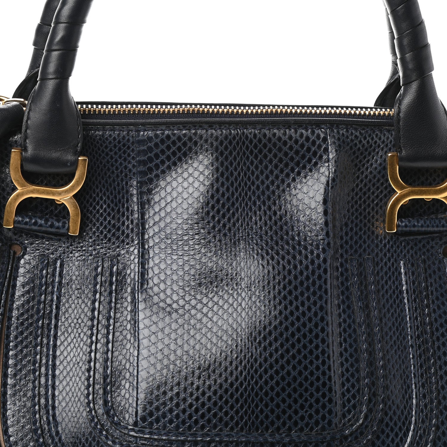 Chloe Calfskin Snake Embossed Medium Marcie Satchel Navy 7 of 9