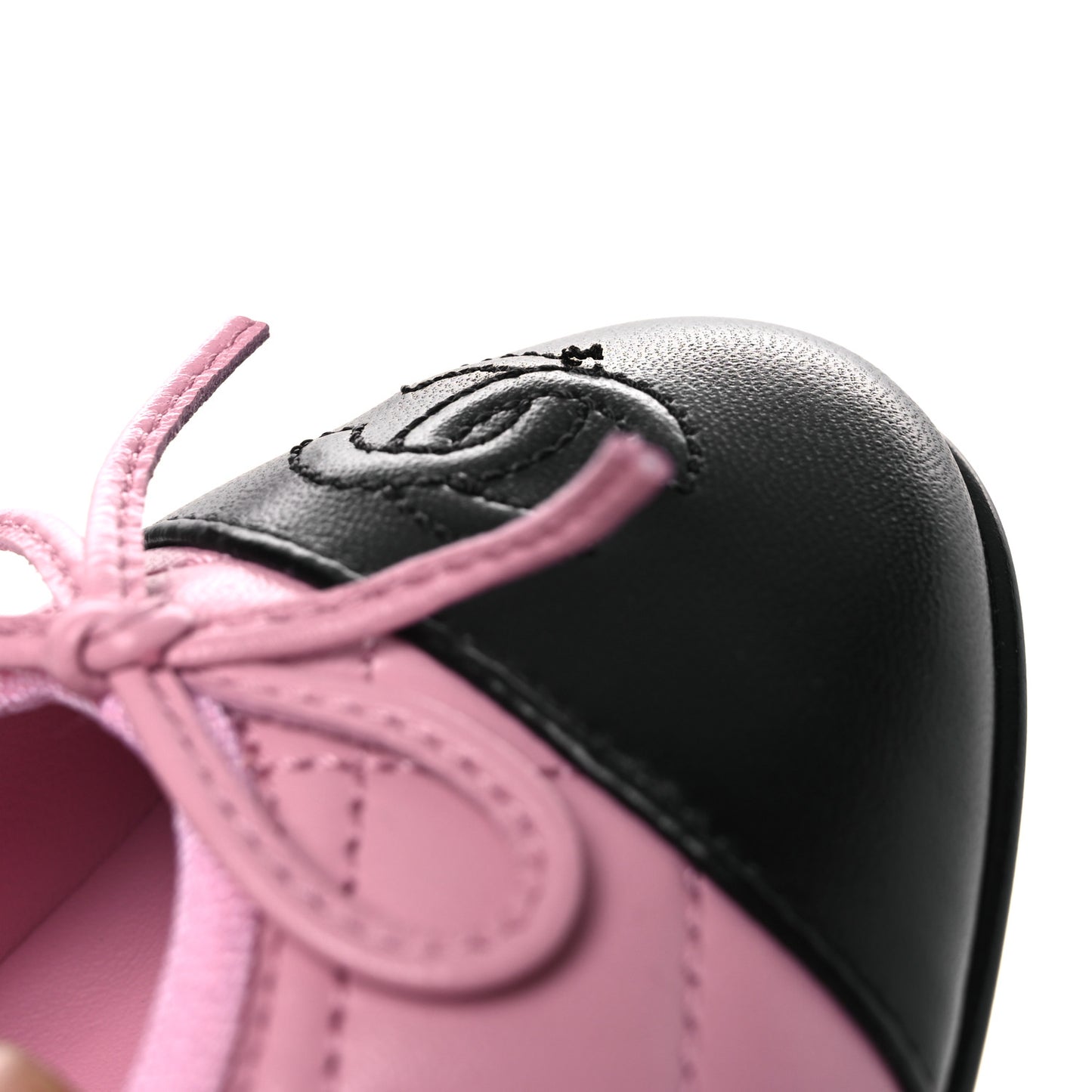 Lambskin Quilted CC Cap Toe Ballerina Flats 38.5 Pink Black