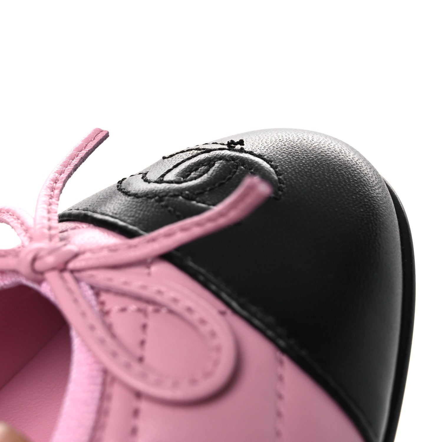 Chanel Lambskin Quilted CC Cap Toe Ballerina Flats 38.5 Pink Black 11 of 12