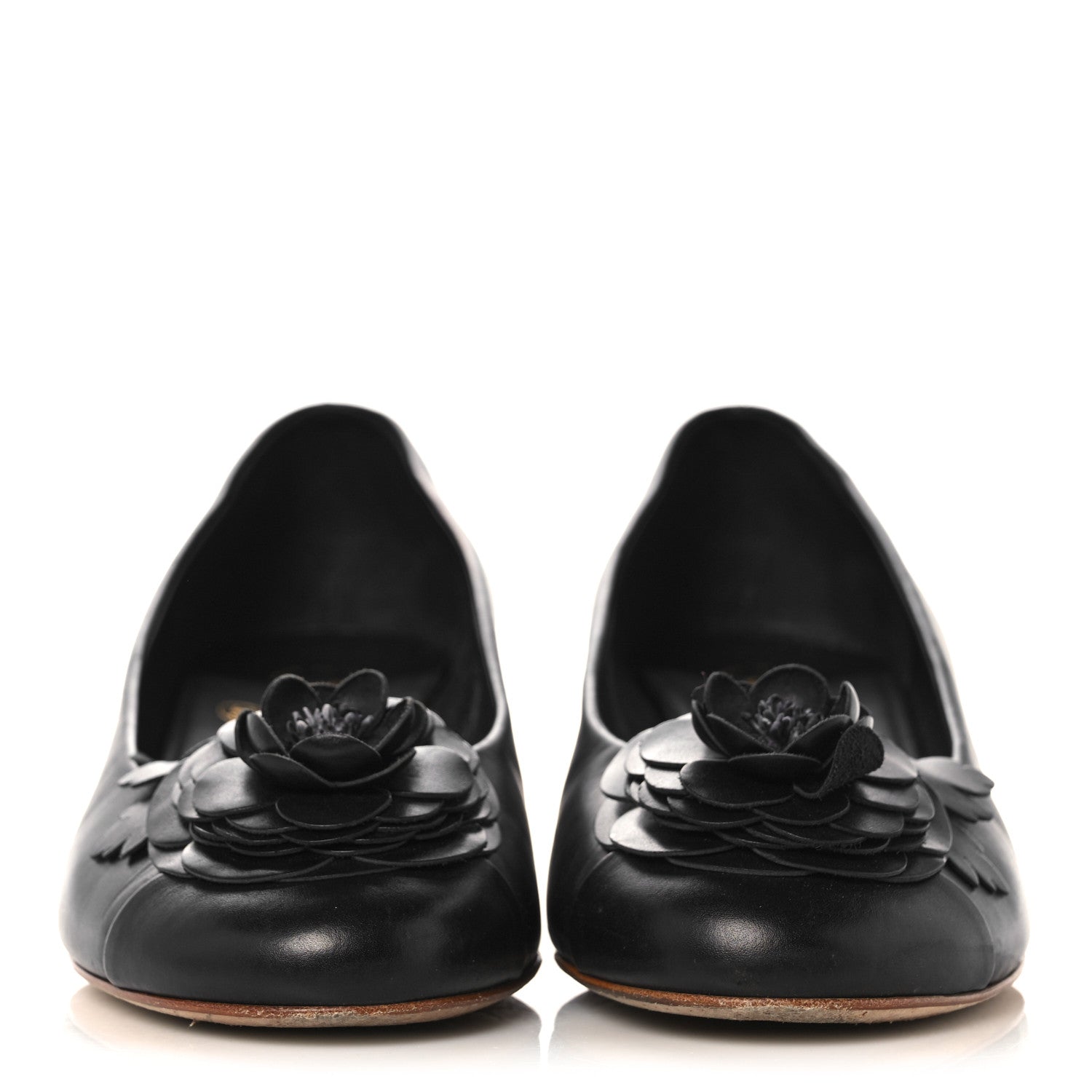 Chanel Calfskin Pearl Camellia Pumps 36 Black Gold 2 of 14
