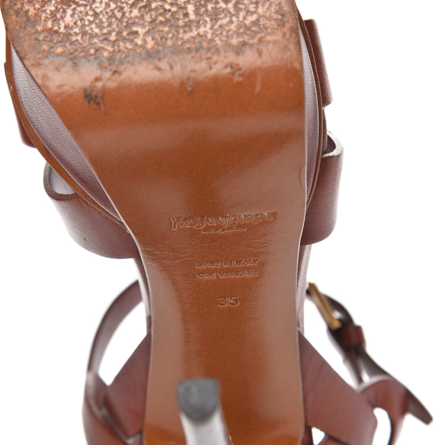 Saint Laurent Calfskin Tribute 105 Platform Sandals 35 Dark Cuoio 6 of 9