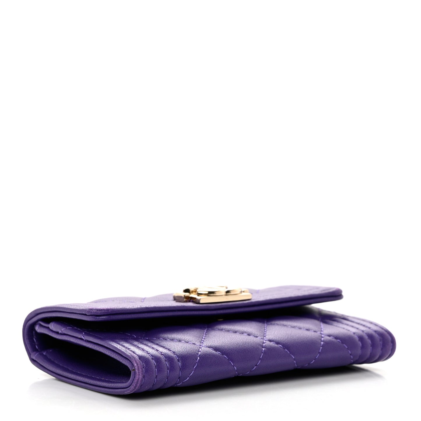 Lambskin Quilted Boy Flap Card Holder Purple
