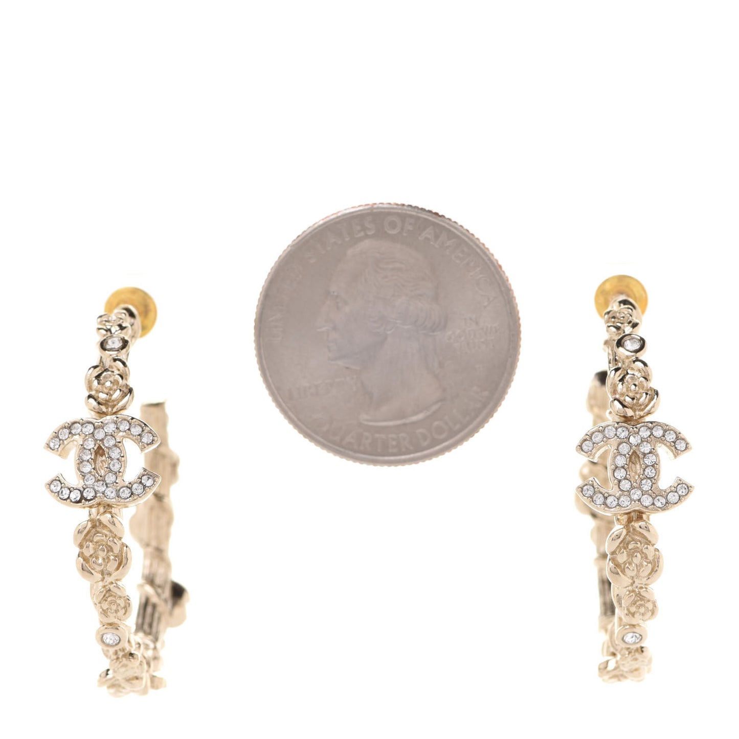 Crystal Camellia CC Hoop Earrings Gold