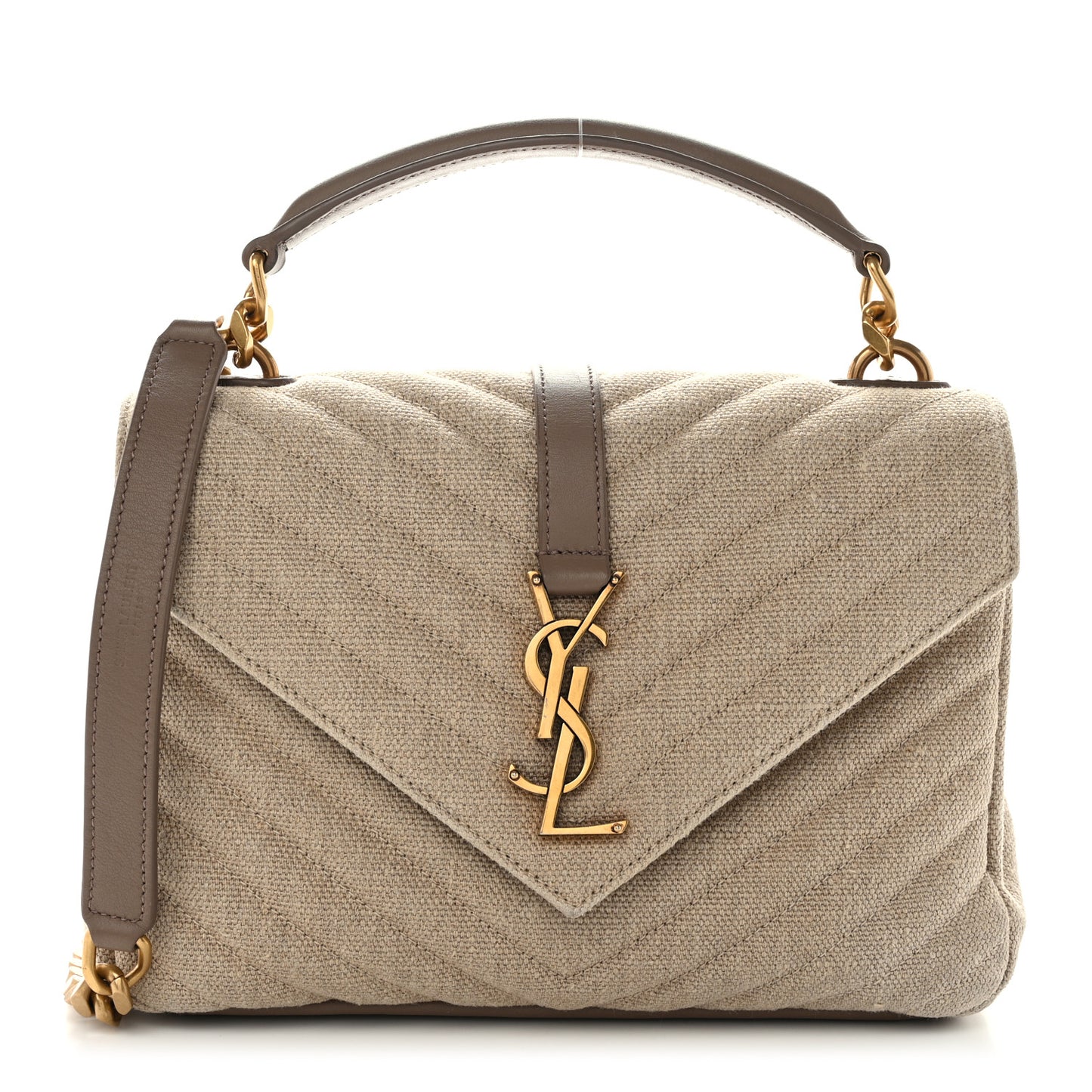 Linen Quilted College Medium Chain Bag Taupe