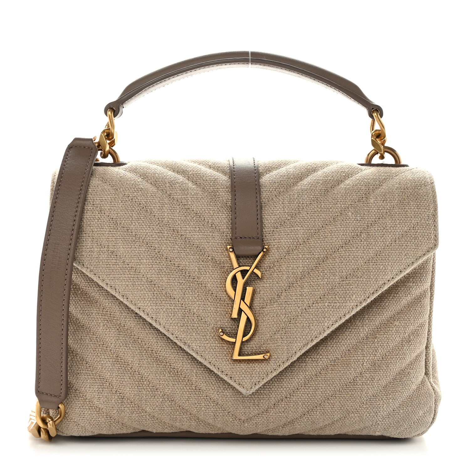 Saint Laurent Linen Quilted College Medium Chain Bag Taupe 1 of 11