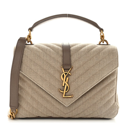 Saint Laurent Linen Quilted College Medium Chain Bag Taupe 1 of 11