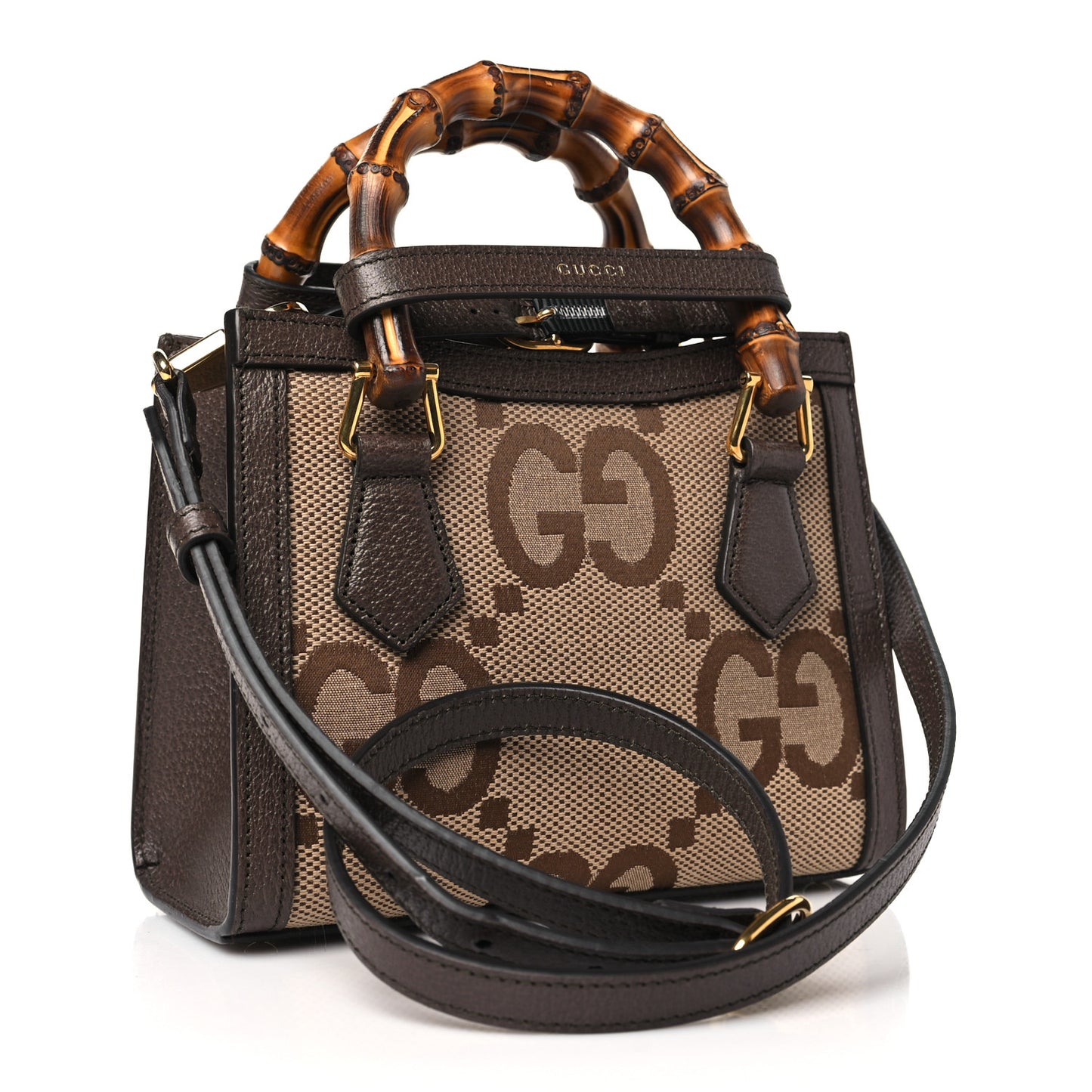 Monogram Jumbo GG Textured Dollar Calfskin Mini Diana Tote Bag Camel Ebony New Acero