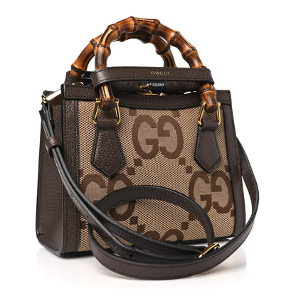 Gucci Monogram Jumbo GG Textured Dollar Calfskin Mini Diana Tote Bag Camel Ebony New Acero 3 of 10