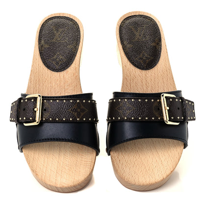 Louis Vuitton Calfskin Monogram Cottage Mules 37 Black 5 of 11