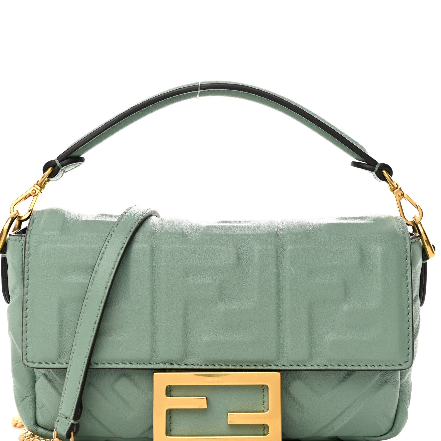 Fendi Nappa FF 1974 Embossed Mini Baguette Menta 8 of 16