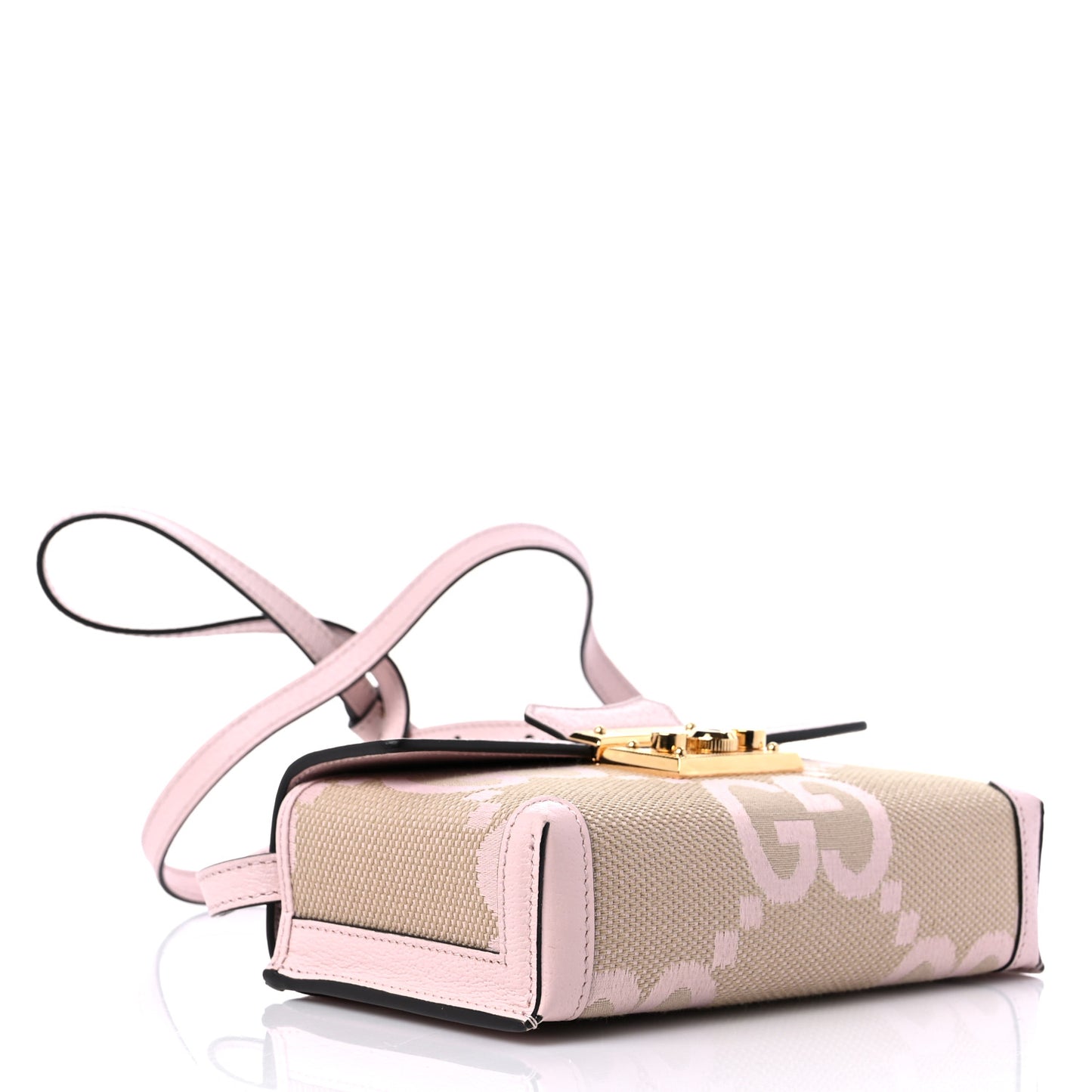 Monogram Jumbo GG Textured Dollar Calfskin Mini Padlock Top Handle Shoulder Bag Beige Perfect Pink