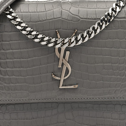 Saint Laurent Calfskin Crocodile Embossed Medium Monogram Sunset Fog 7 of 9