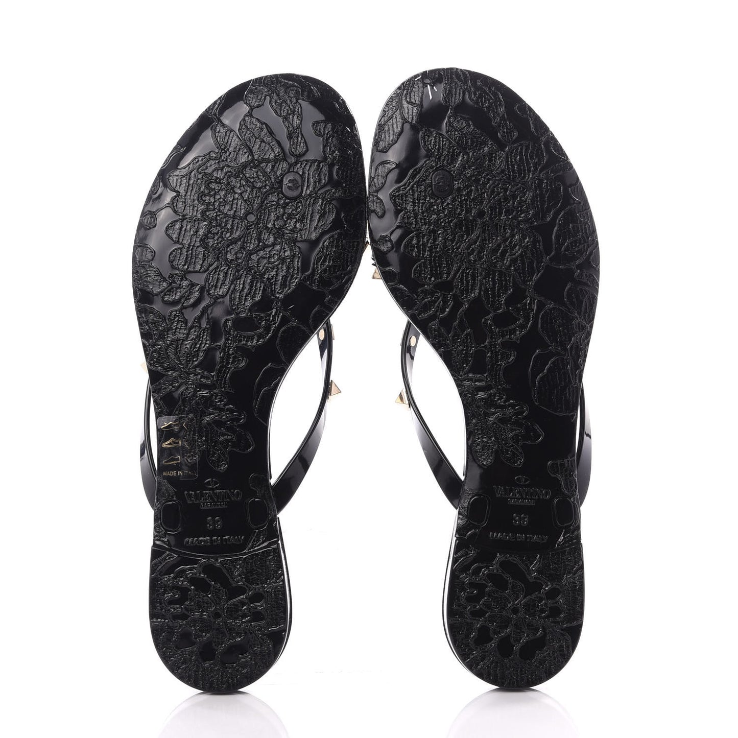 PVC Jelly Rockstud Bow Thong Sandals 39 Black