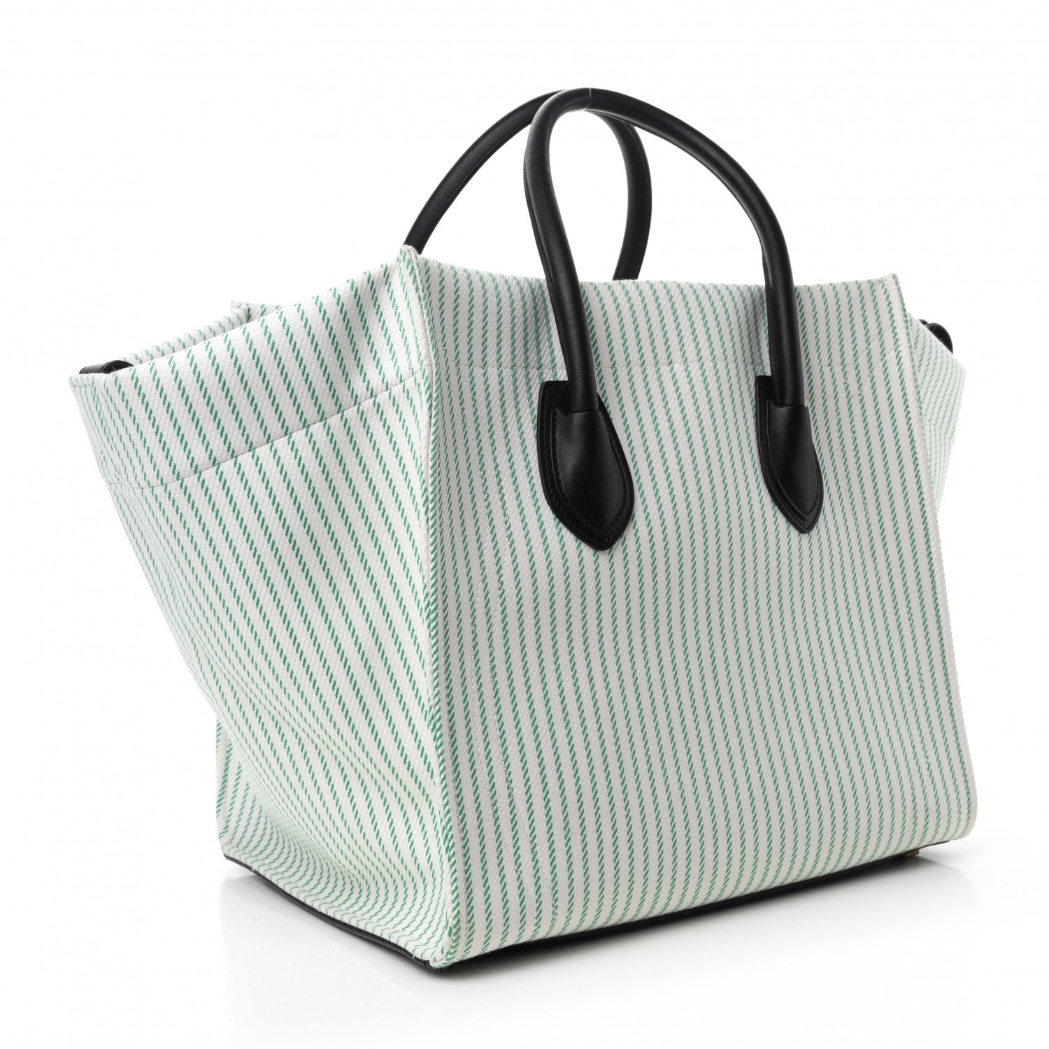 Celine Cotton Canvas Striped Medium Phantom Luggage White Green 3 of 10