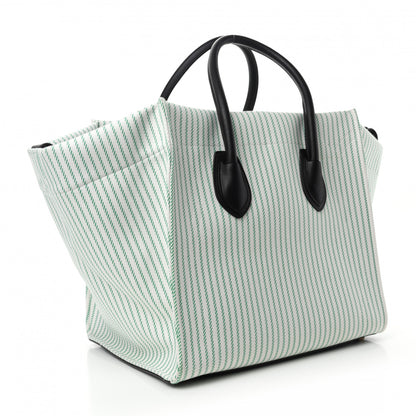 Celine Cotton Canvas Striped Medium Phantom Luggage White Green 3 of 10