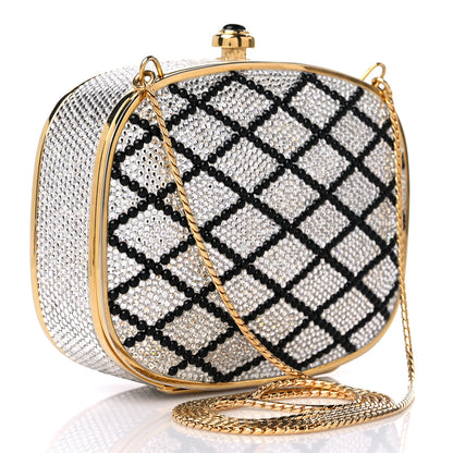 Judith Leiber Swarovski Crystal Minaudiere Clutch Gold Black Silver 4 of 10