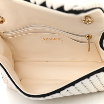 Chanel Calfskin Wool Woven Flap White Black 5 of 10