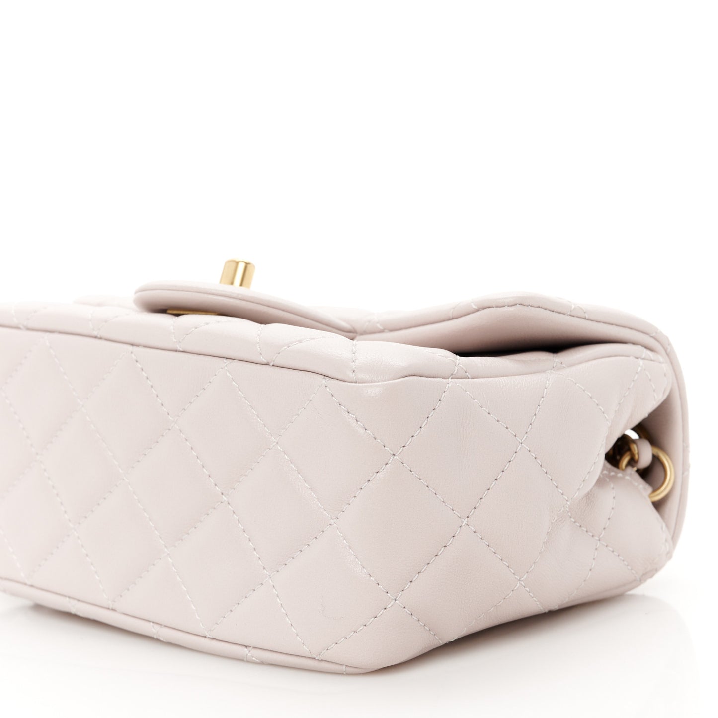 Lambskin Quilted Mini Pearl Crush Flap Light Purple
