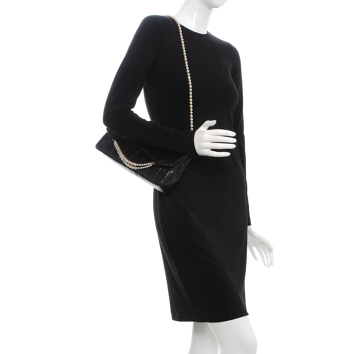 Chanel Lambskin Chocolate Bar Pearl Chain Flap Black 2 of 7