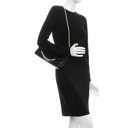 Chanel Lambskin Chocolate Bar Pearl Chain Flap Black 2 of 7