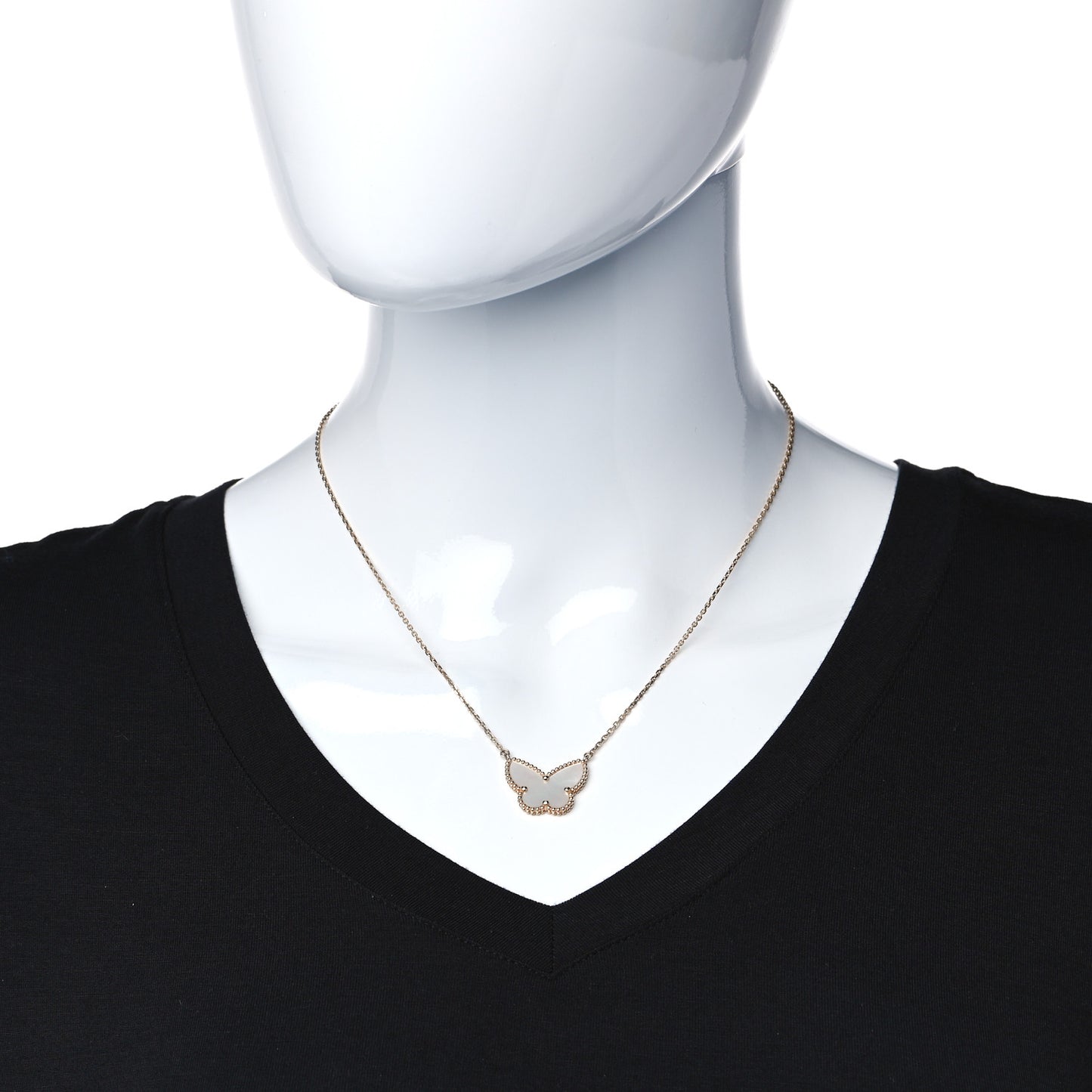 18K Yellow Gold Mother of Pearl Lucky Alhambra Butterfly Pendant Necklace