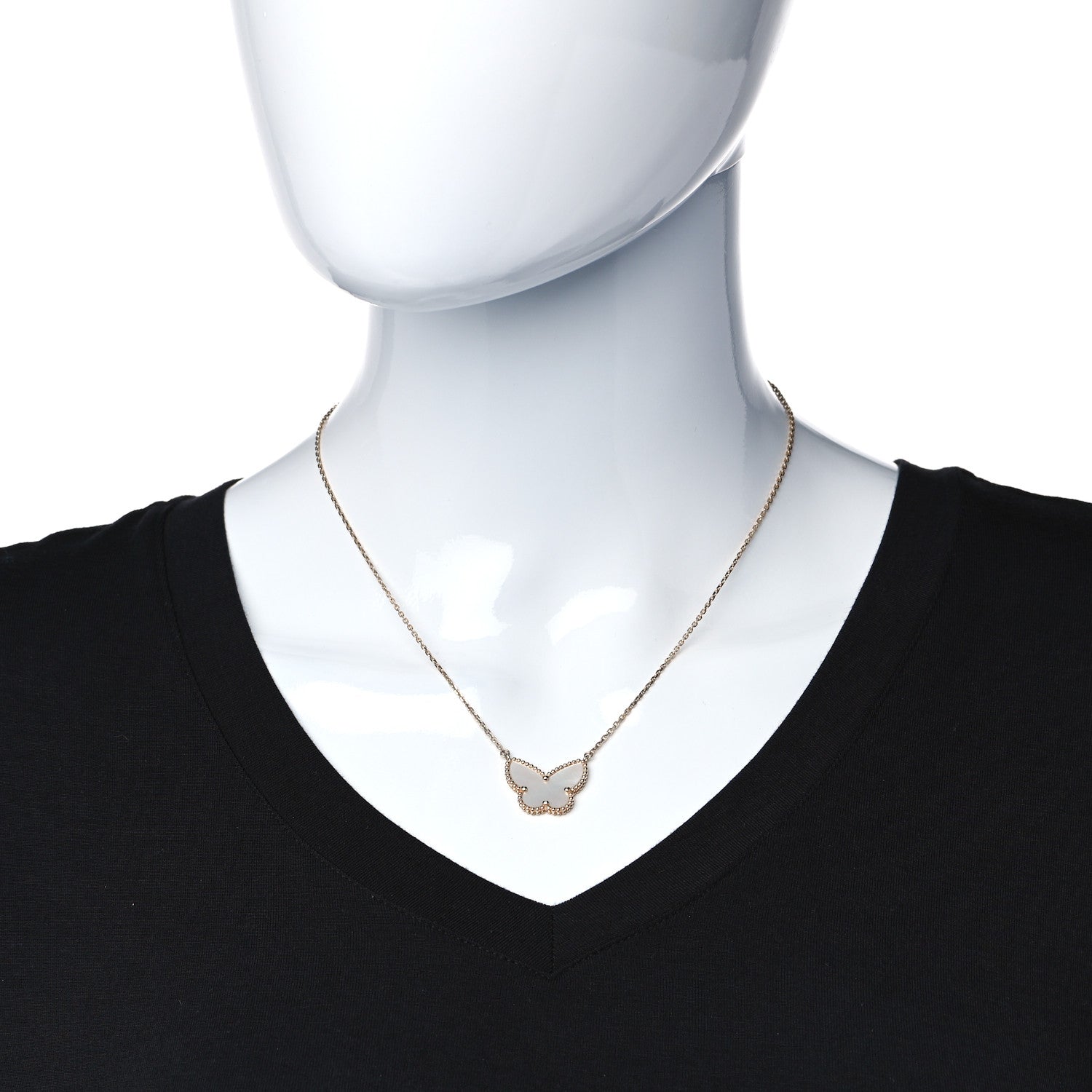 Van Cleef & Arpels 18K Yellow Gold Mother of Pearl Lucky Alhambra Butterfly Pendant Necklace 3 of 12