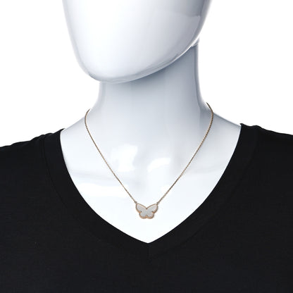 Van Cleef & Arpels 18K Yellow Gold Mother of Pearl Lucky Alhambra Butterfly Pendant Necklace 3 of 12