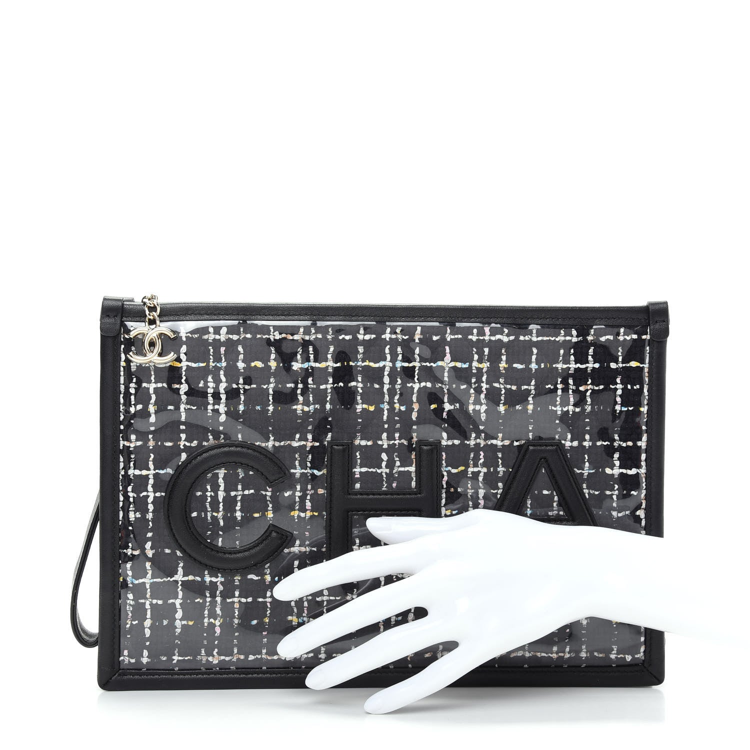 Chanel Tweed PVC Lambskin Large Pouch Black 2 of 8