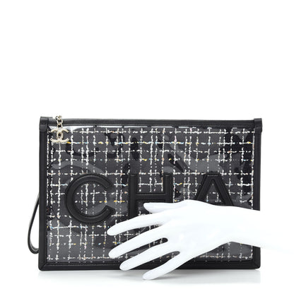 Chanel Tweed PVC Lambskin Large Pouch Black 2 of 8