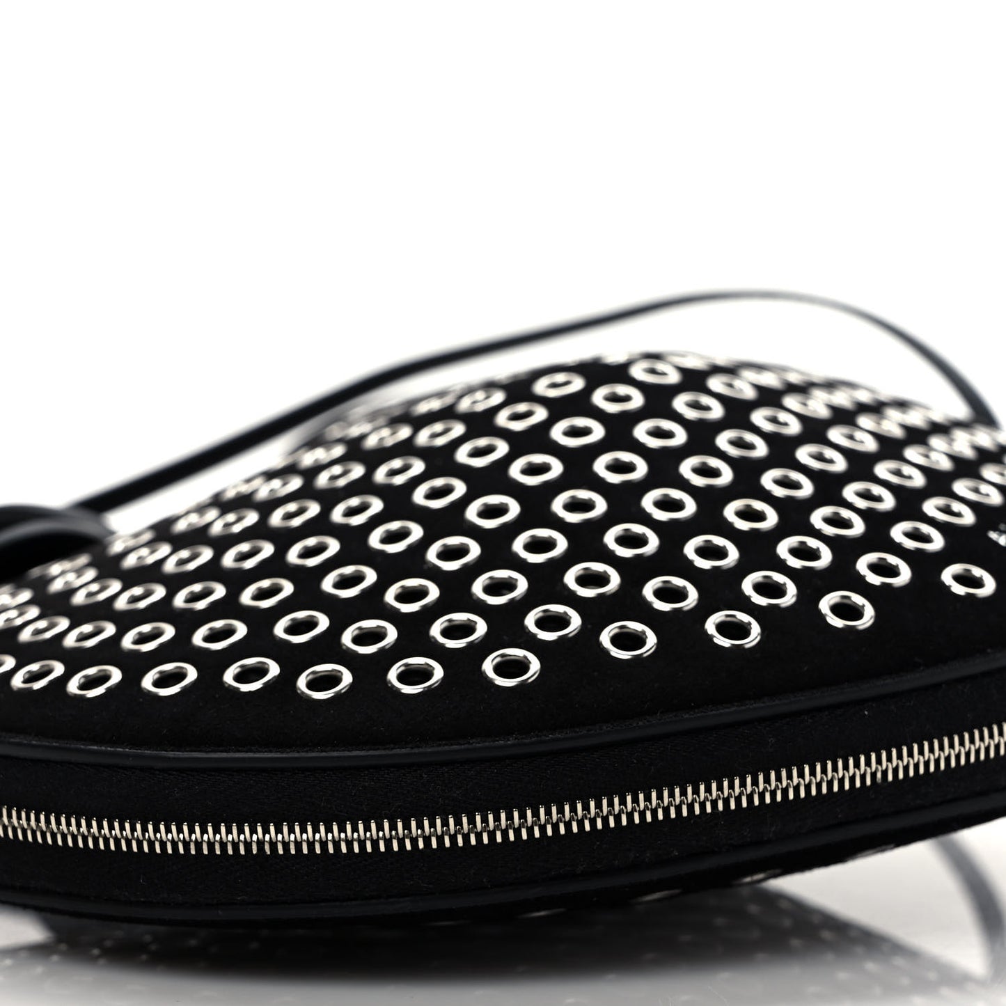 Suede Goatskin Grommet Studded Heart Shoulder Bag Black