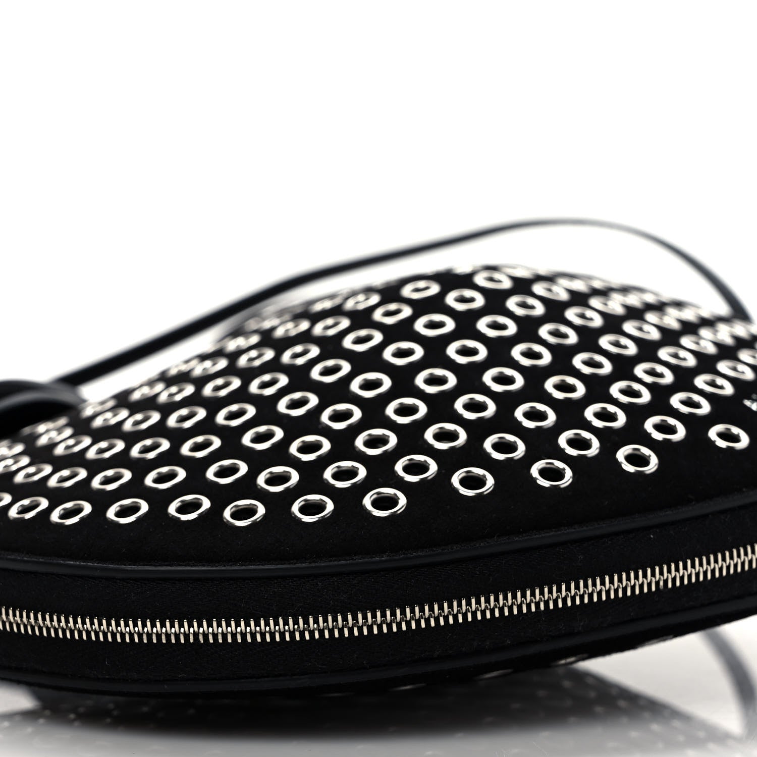 Alaia Suede Goatskin Grommet Studded Heart Shoulder Bag Black 4 of 9