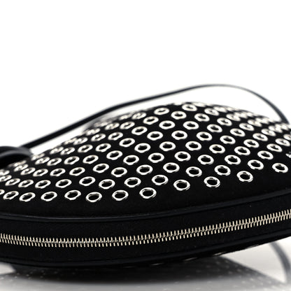 Alaia Suede Goatskin Grommet Studded Heart Shoulder Bag Black 4 of 9