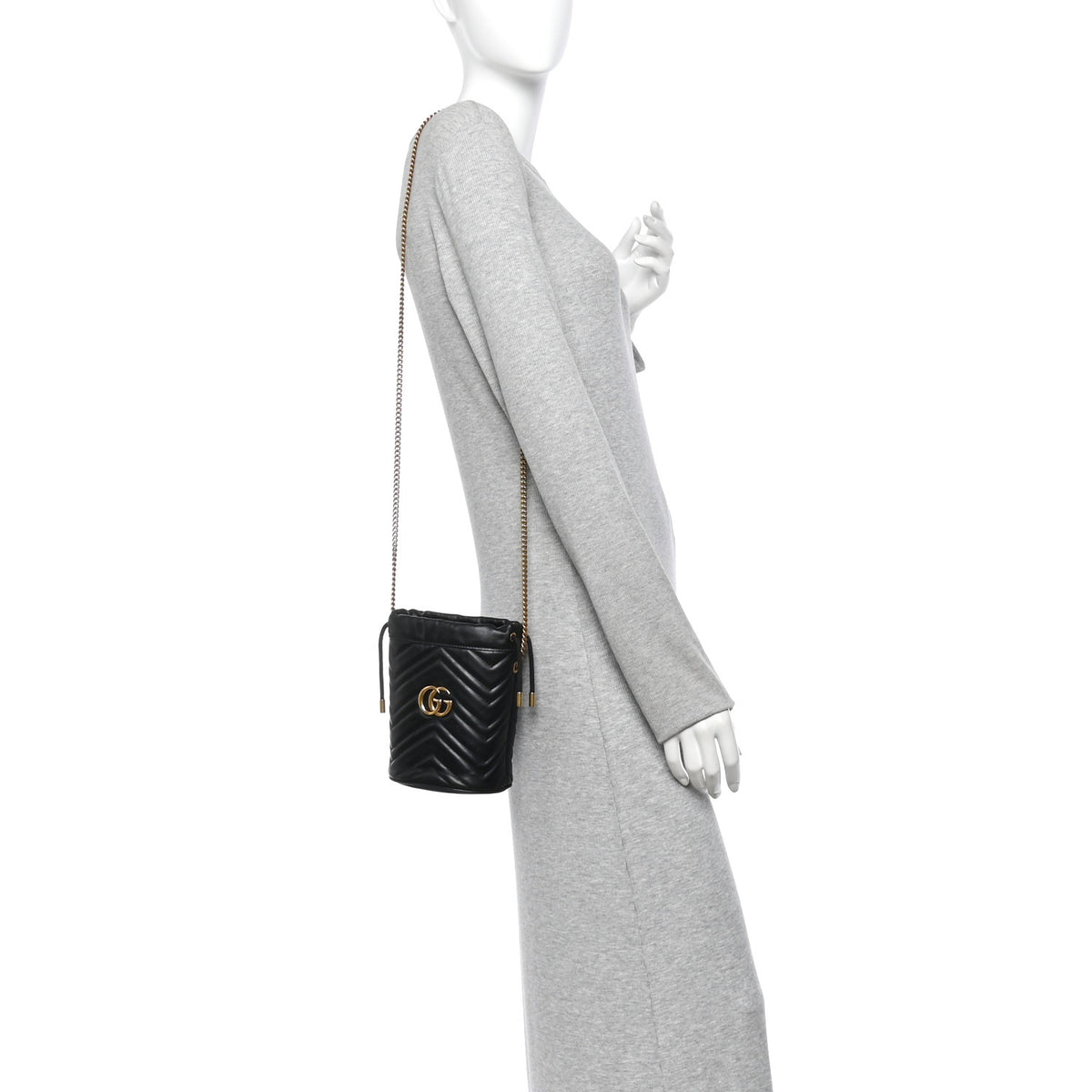 Gucci Calfskin Matelasse Mini GG Marmont 2.0 Bucket Bag Black 2 of 11
