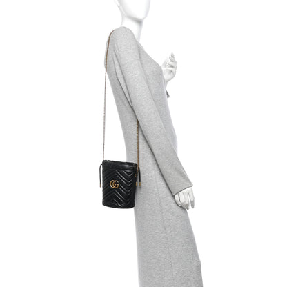 Gucci Calfskin Matelasse Mini GG Marmont 2.0 Bucket Bag Black 2 of 11