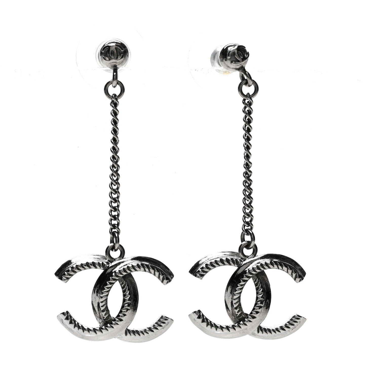 CC Drop Earrings Ruthenium