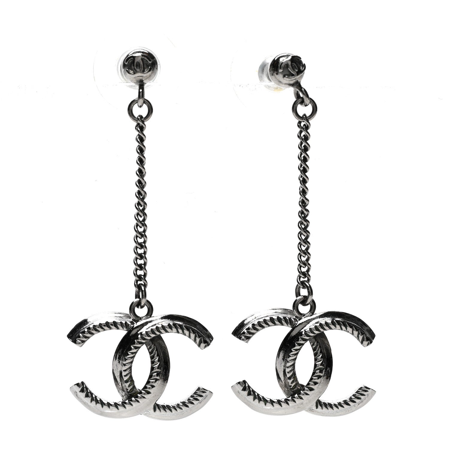 Chanel CC Drop Earrings Ruthenium 1 of 5