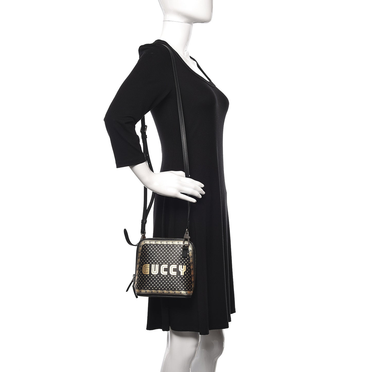 X SEGA Calfskin GUCCY Stars Mini Dome Shoulder Bag Black Gold