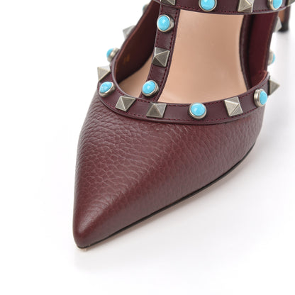 Valentino Garavani Pebbled Calfskin Turquoise Rockstud Rolling Ankle Strap 100mm Pumps 38 Rubin 8 of 20