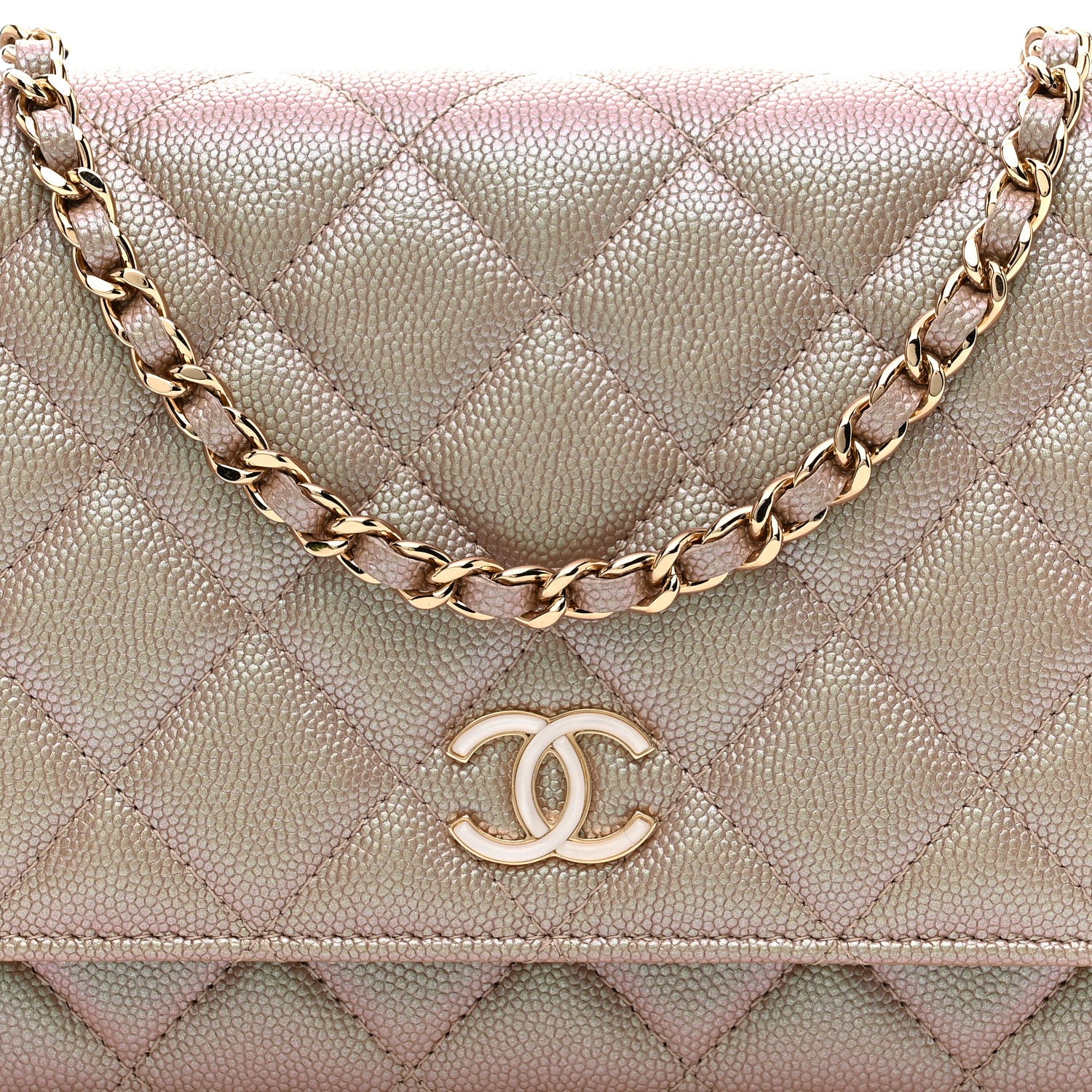 Chanel Iridescent Caviar Quilted Wallet on Chain WOC Beige 8 of 11