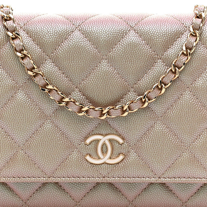 Chanel Iridescent Caviar Quilted Wallet on Chain WOC Beige 8 of 11