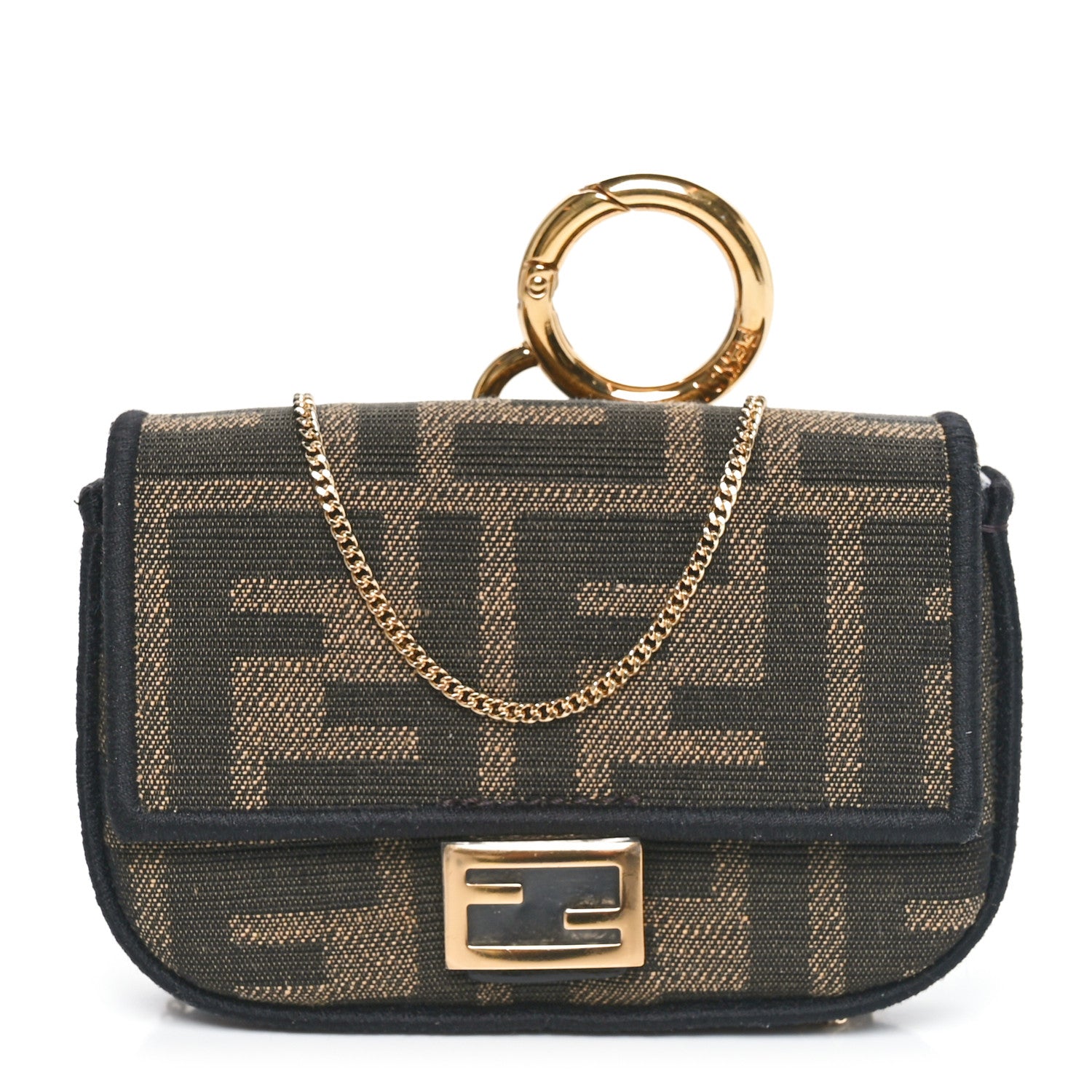 Fendi Fabric Jacquard FF 1974 Nano Baguette Charm Tobacco Moro Black 1 of 7