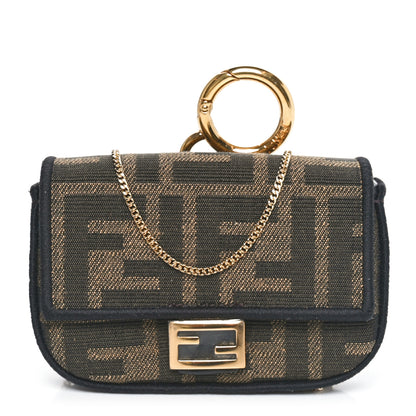 Fendi Fabric Jacquard FF 1974 Nano Baguette Charm Tobacco Moro Black 1 of 7
