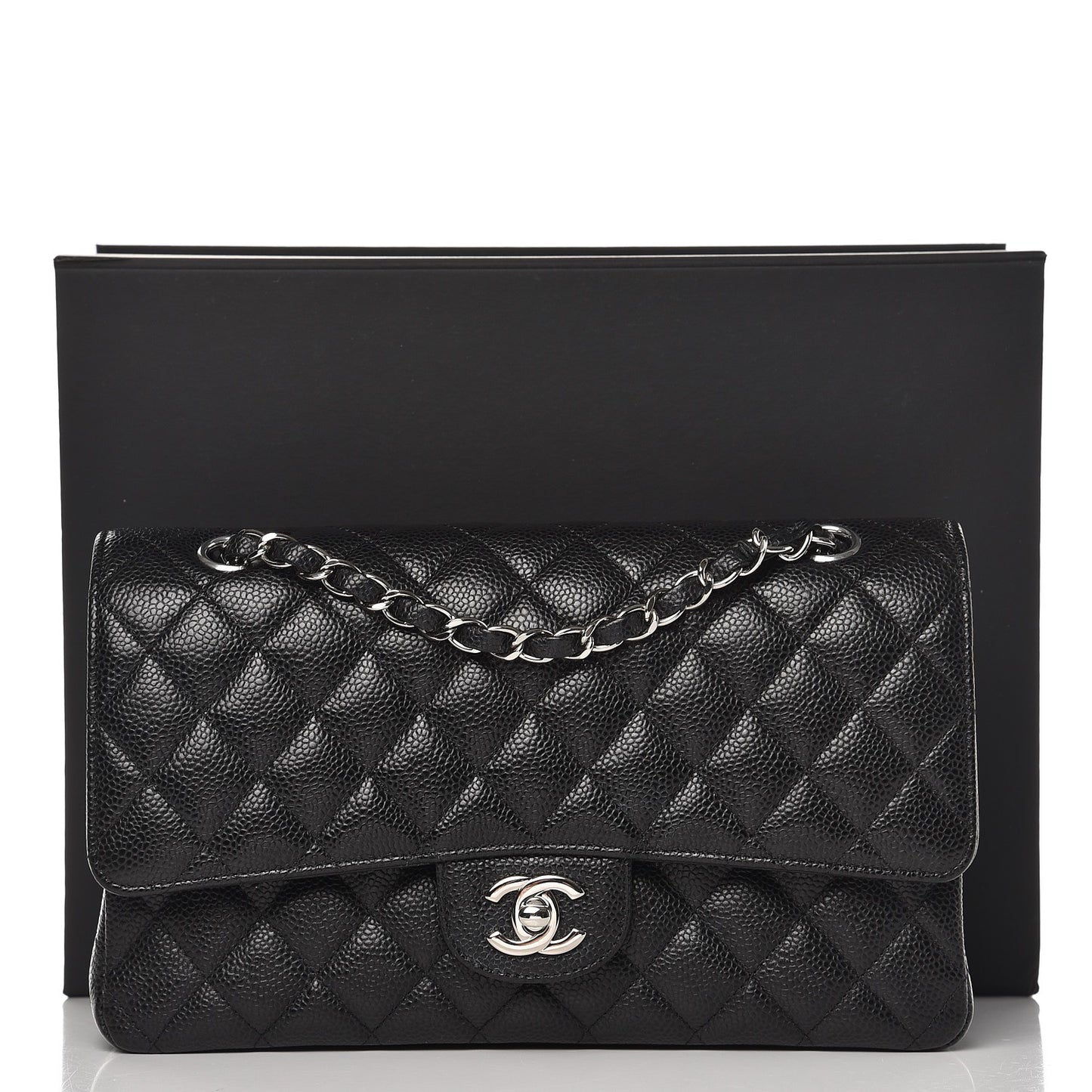 Caviar Quilted Medium Double Flap Black