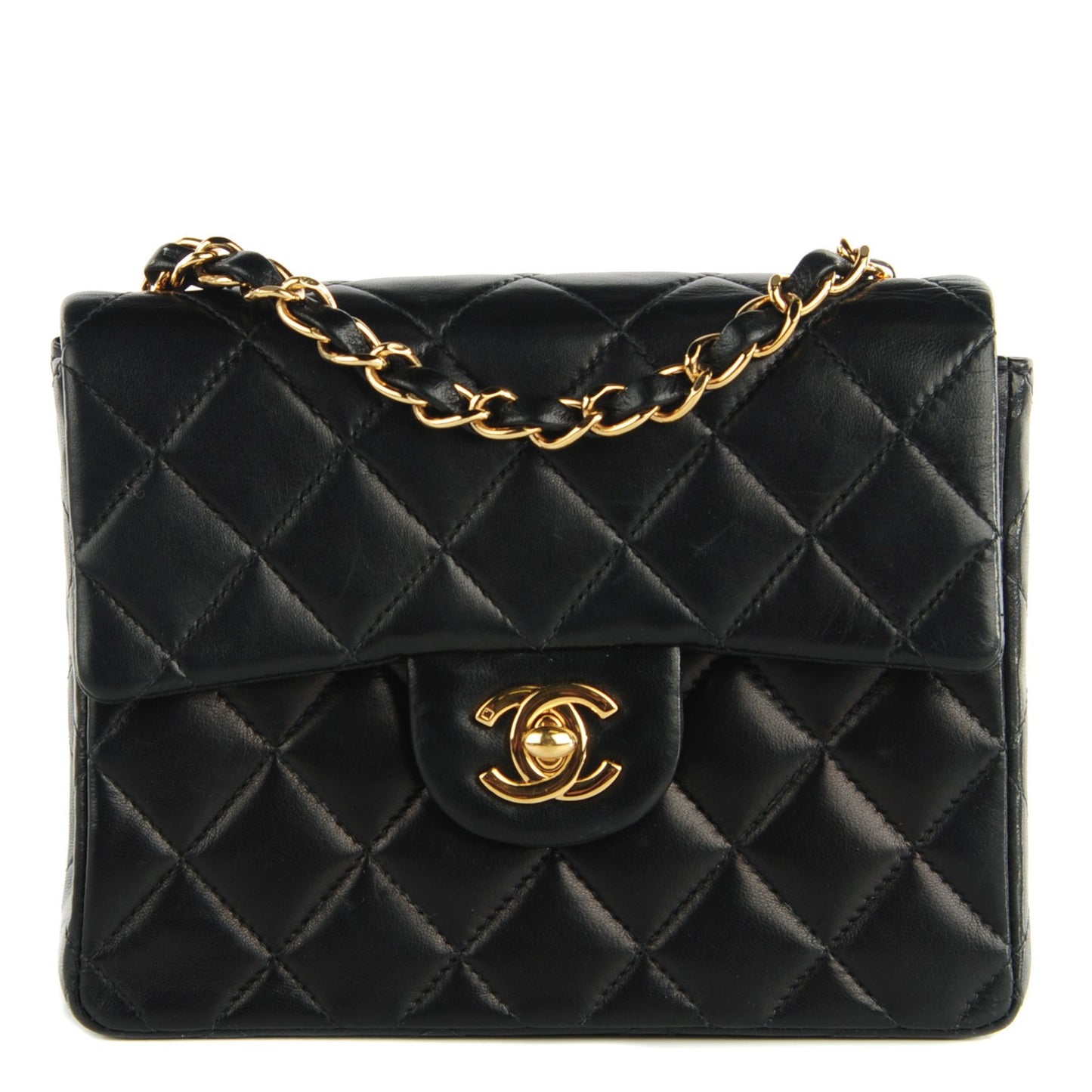 Lambskin Quilted Mini Square Flap Black