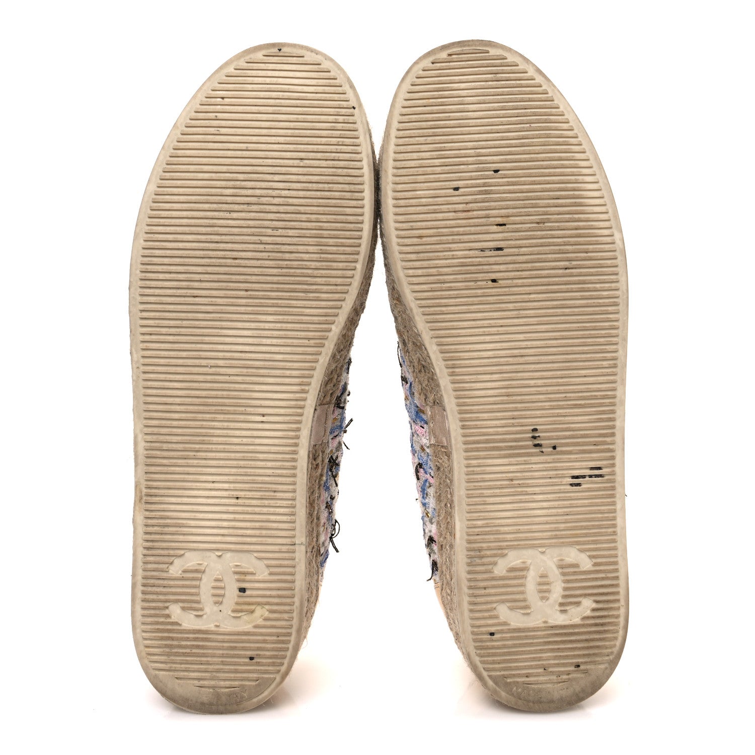 Chanel Tweed Laminated Lambskin Lace Up Espadrilles 39 Pink Blue Gold White 7 of 11