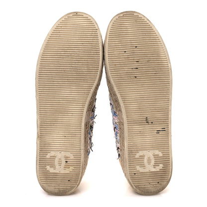 Chanel Tweed Laminated Lambskin Lace Up Espadrilles 39 Pink Blue Gold White 7 of 11